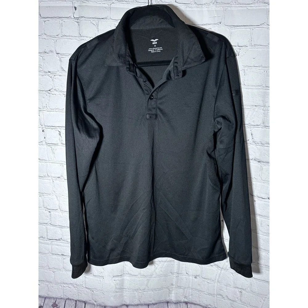 MIER Mens Long Sleeve Polo Shirt Black Performance Athletic Golf Size M